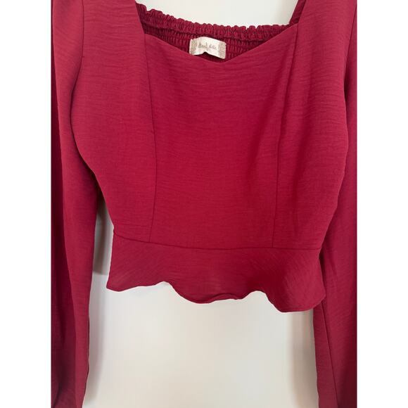 Altar’d State Long Sleeve Peplum Crop Top – Size Small – Red Wine Color - Picture 5 of 7